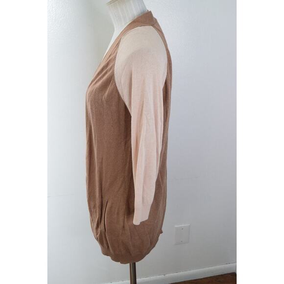 The Kooples Cardigan S Open Colorblock Brown Lightweight Tencel Silk Cashmere - Picture 2 of 5